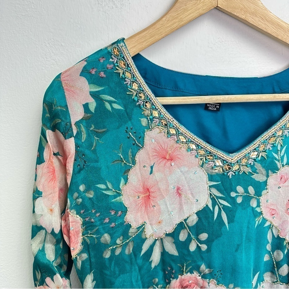 Floral Jewel Embellished Midi Dress Large